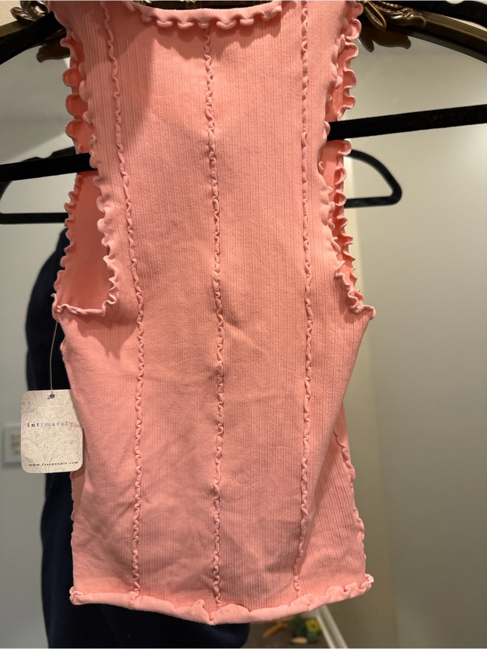 Free People Coral Pink Ruffle-Trim Ribbed Tank - Picture 2 of 6